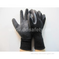 Black Latex Coating Glove Brushed Lining Safety Gloves (DKL339)
